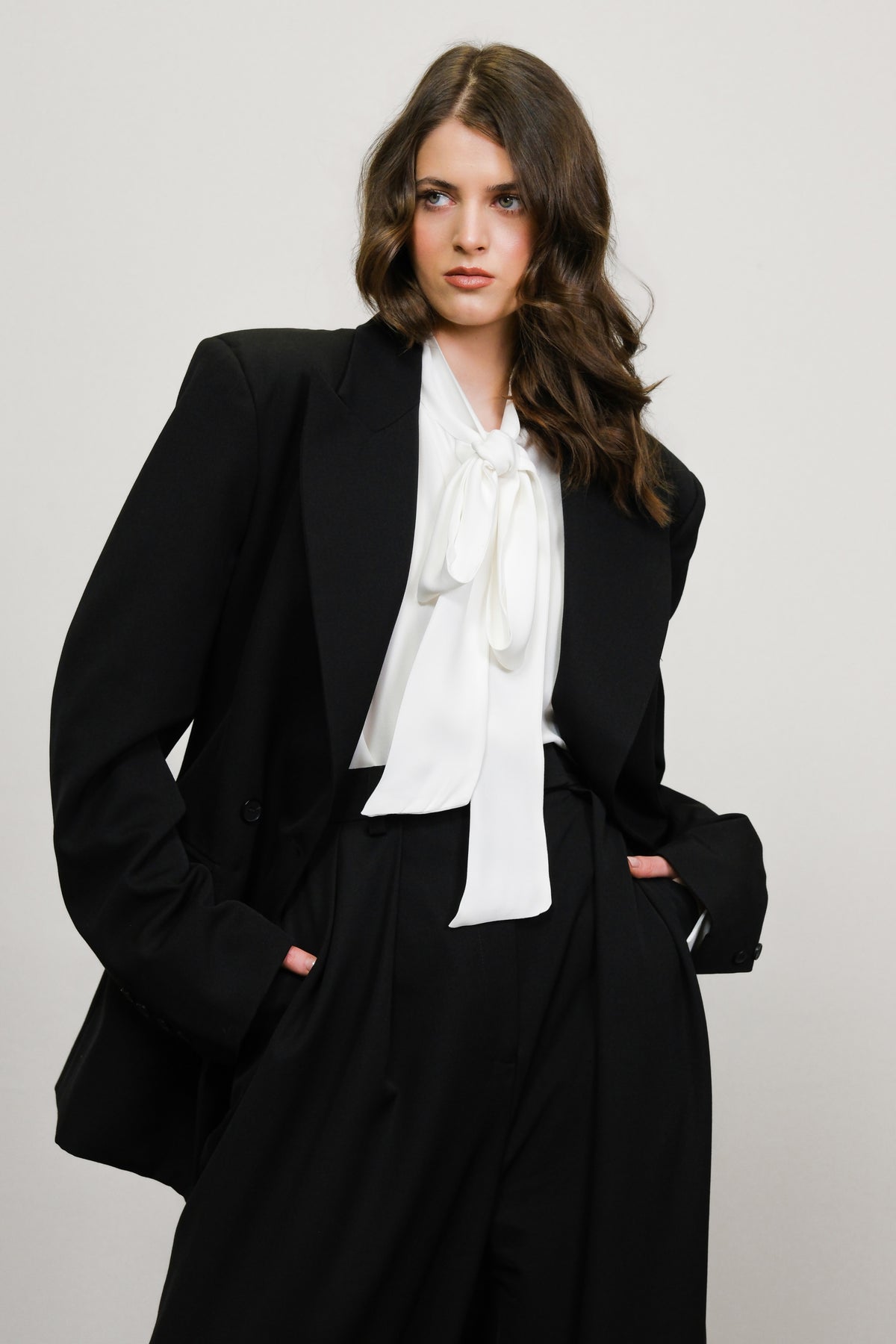 Riley Classic Bow Tie Blouse Cream