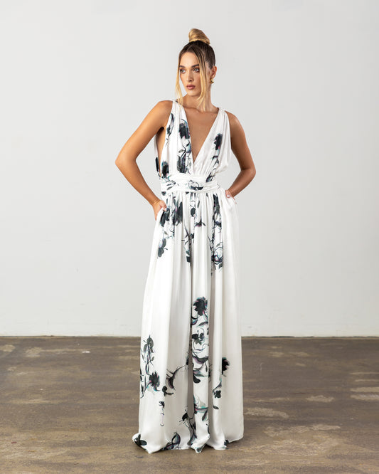 Palmina Plunge Dress Black Floral