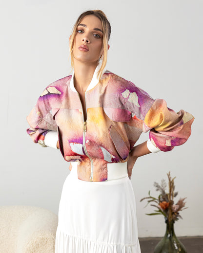 Remi Bomber Jacket Pink Abstract