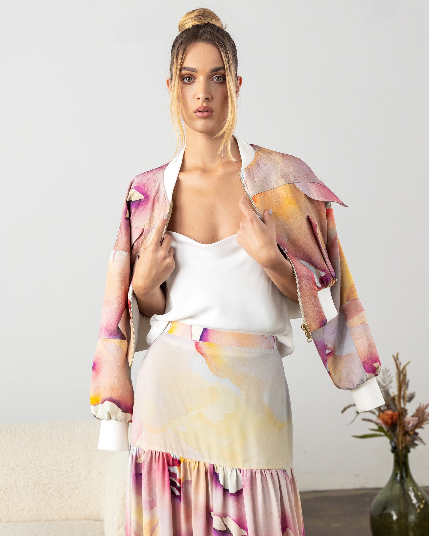 Remi Bomber Jacket Pink Abstract