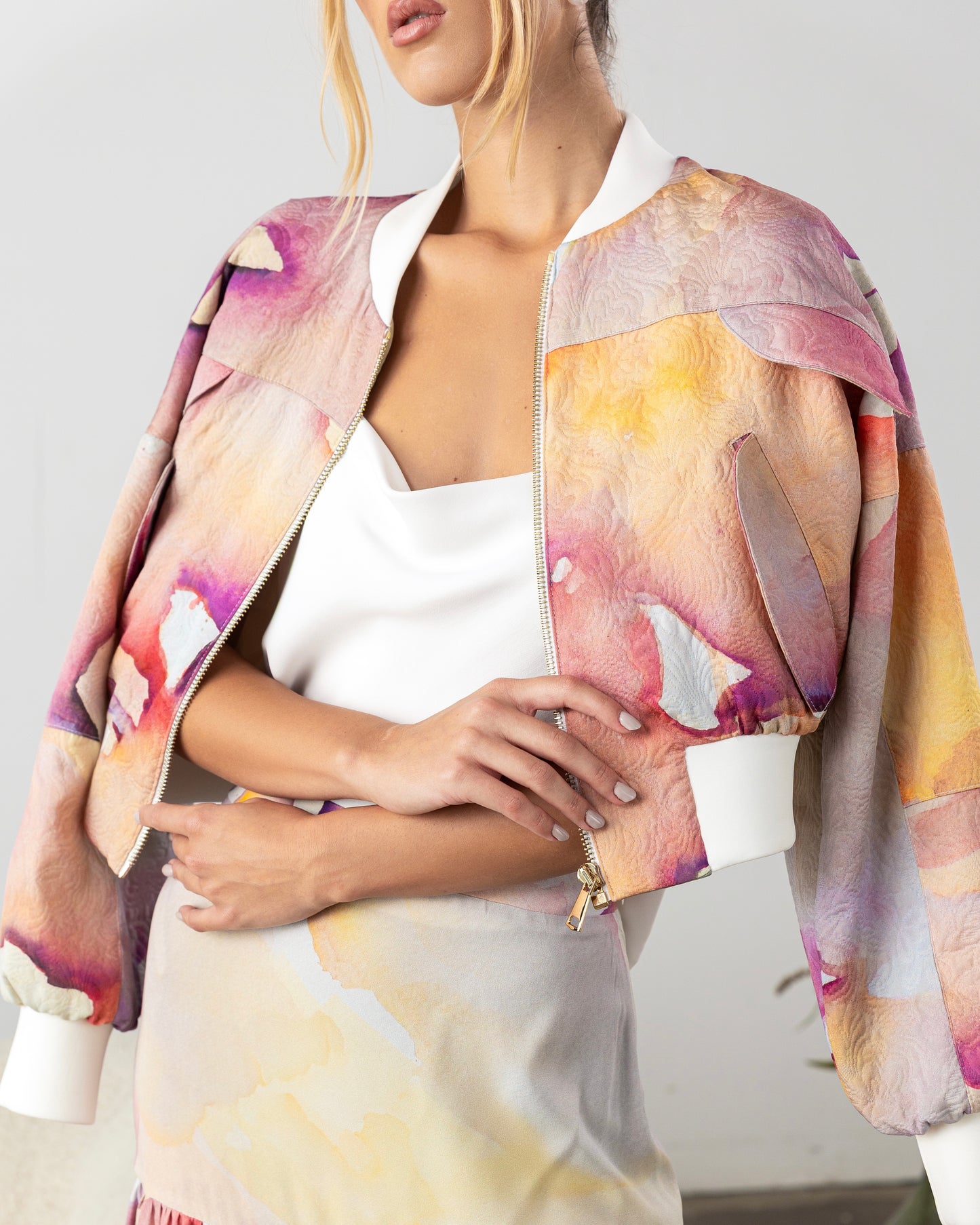 Remi Bomber Jacket Pink Abstract