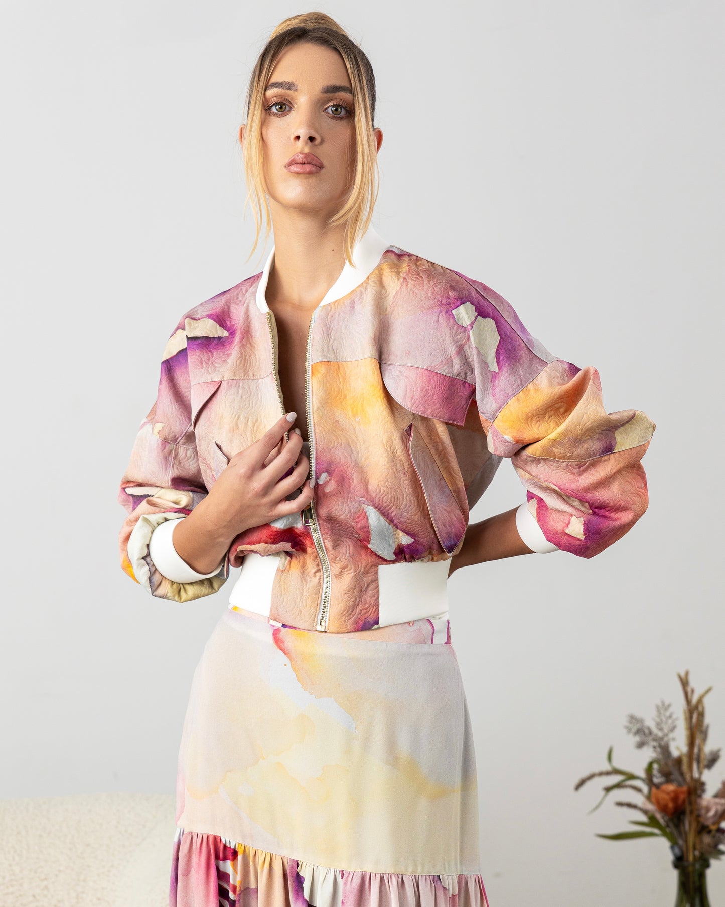 Remi Bomber Jacket Pink Abstract