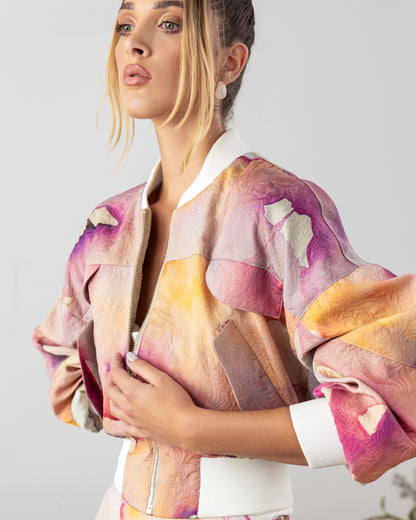 Remi Bomber Jacket Pink Abstract
