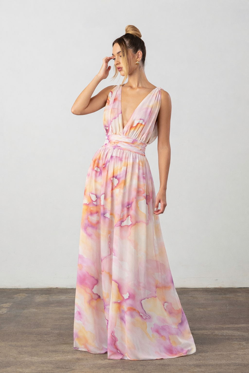Palmina Plunge Dress Pink Abstract Pre-Order
