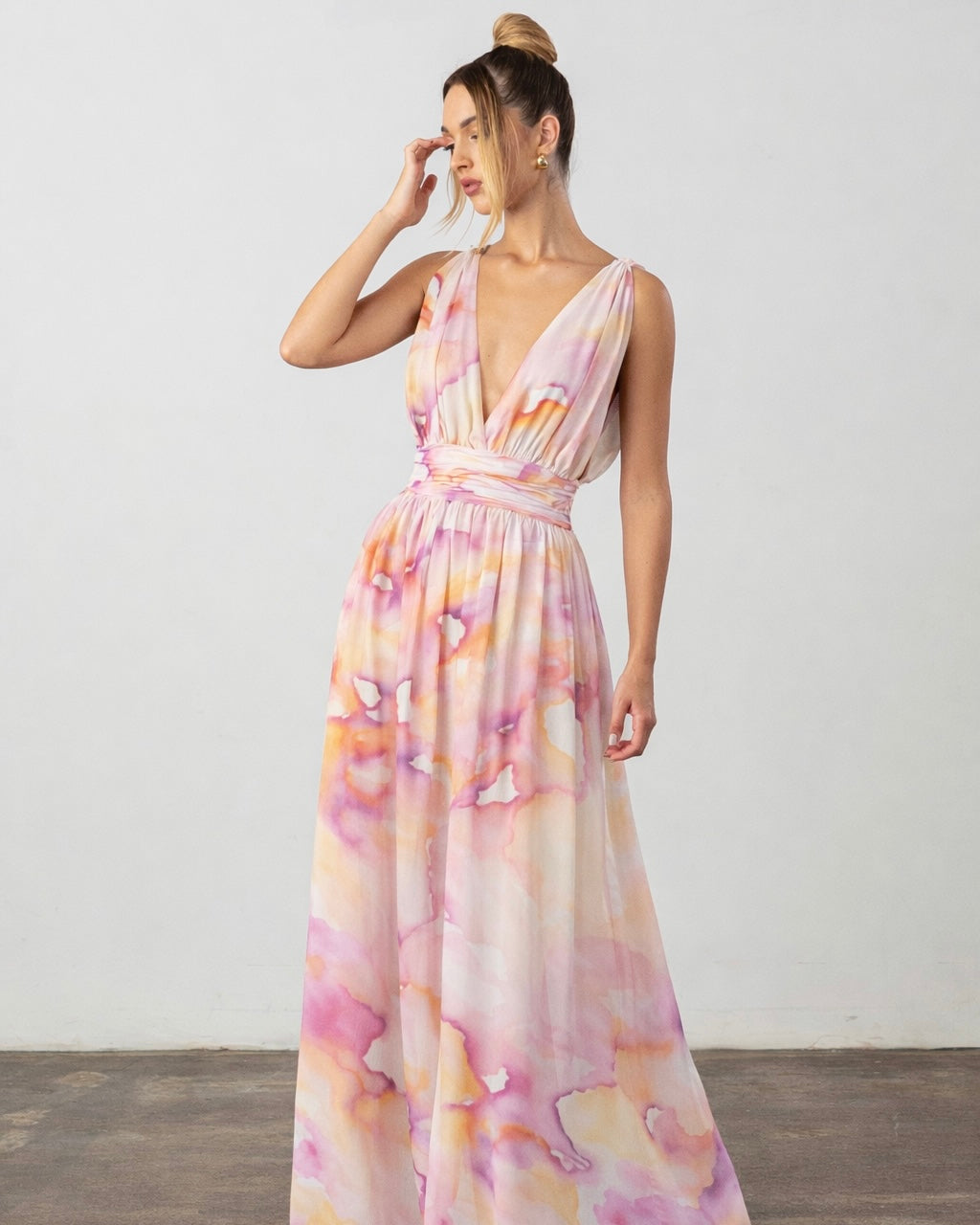 Palmina Plunge Dress Pink Abstract Pre-Order