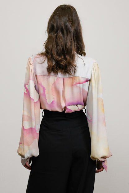 Riley Classic Bow Tie Blouse Pink Abstract Pre-Order