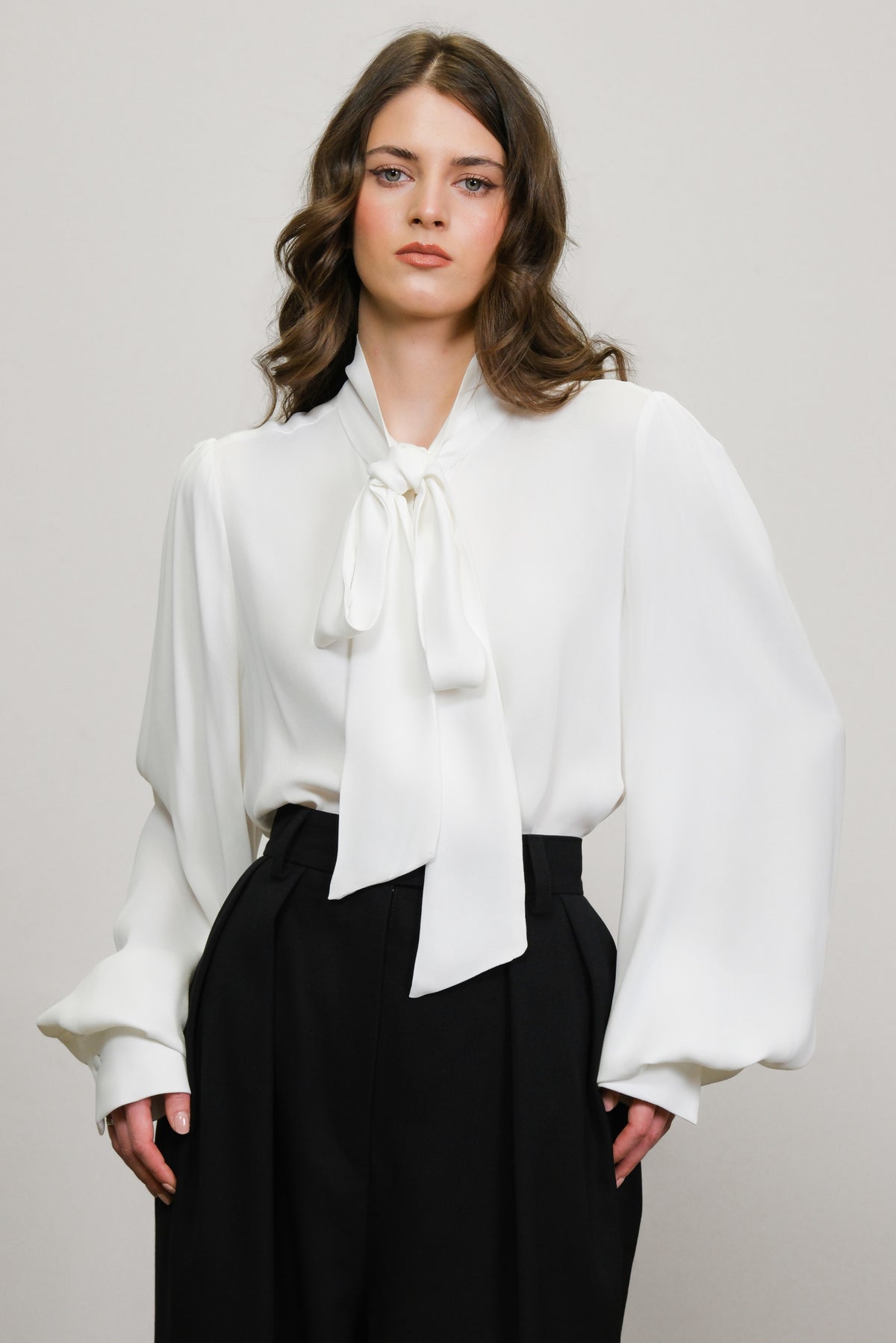 Riley Classic Bow Tie Blouse Cream