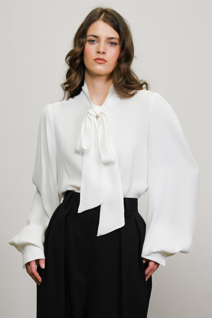 Riley Classic Bow Tie Blouse Cream