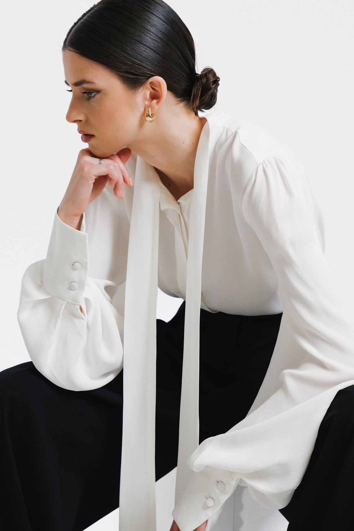 Riley Classic Bow Tie Blouse Cream