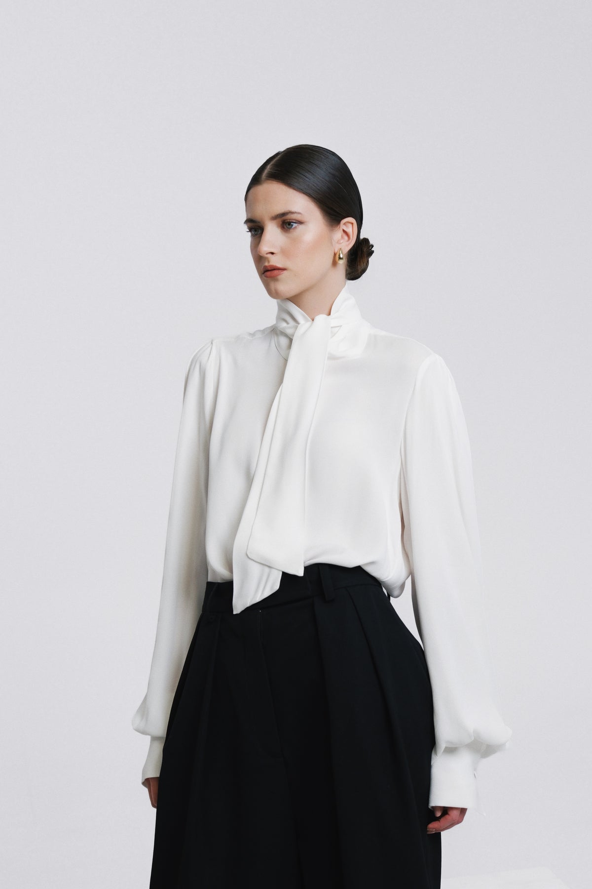 Riley Classic Bow Tie Blouse Cream
