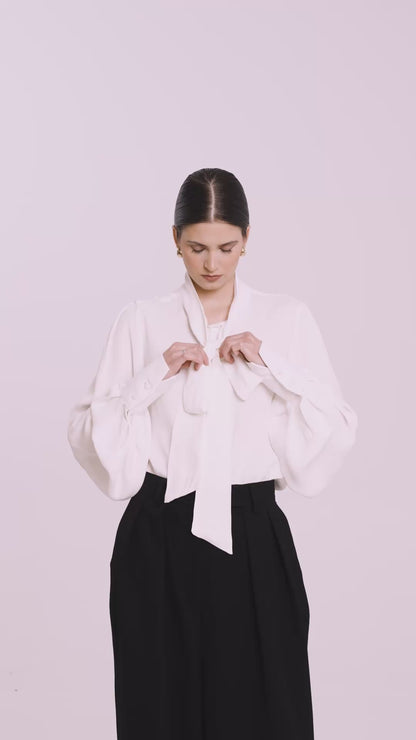 Riley Classic Bow Tie Blouse Cream